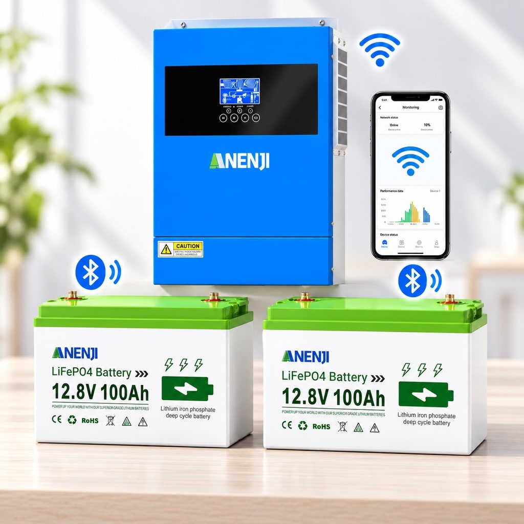 4,2 кВт LiFePO4 Комплект резервного живлення Інвертор Anenji Wi-Fi + 2 акумулятора 12V 100Ah Bluetooth для квартири, будинку